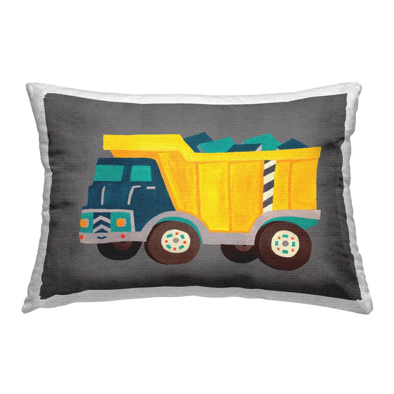Yellow Dump Truck Outdoor Printed Pillow Design by Irene Chan, 14 x 7 x 20
